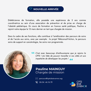 Pauline a rejoint l'équipe de la CPTS Baie d'Armor !