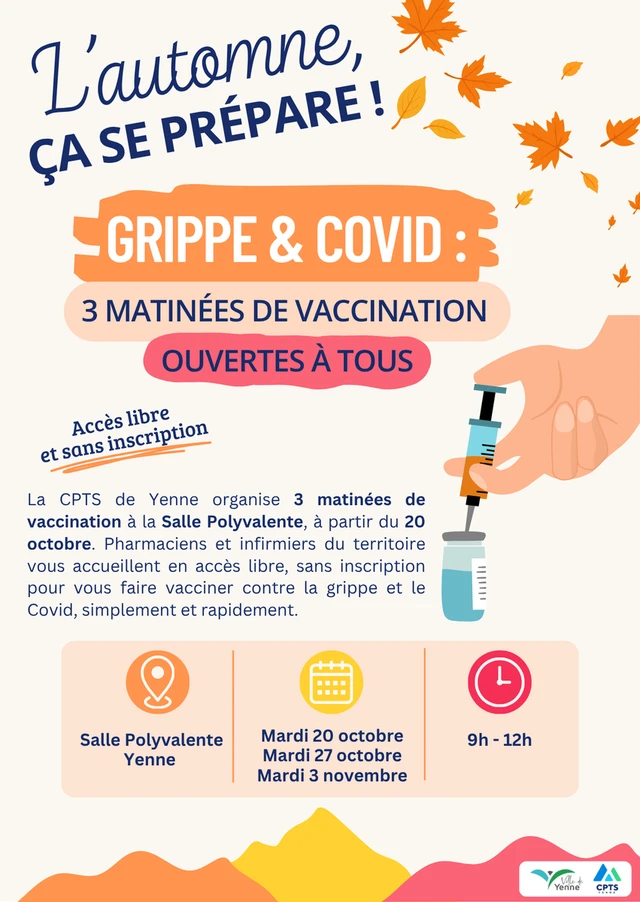 Vaccination grippe et Covid : 3 matinées à Yenne