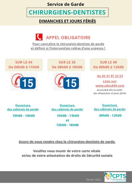 Service de garde et urgences – Chirurgiens-dentistes
