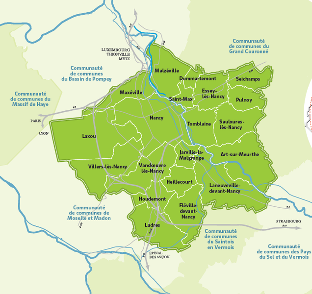 Carte de la métropole du Grand Nancy